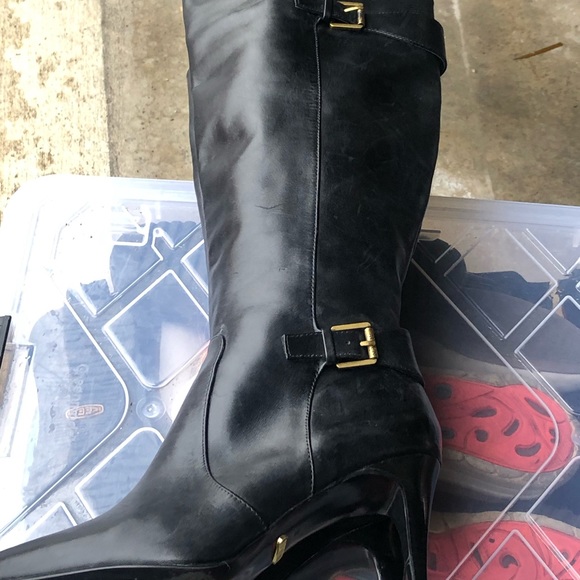 RLL Philena Black Leather Knee High 1/4 Zip Heel Boots Size 8B - Picture 12 of 15